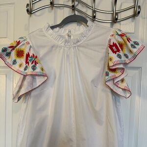 Crown & Ivy - White Embroidered Bell Sleeve Top | Women’s XL | 100% Cotton